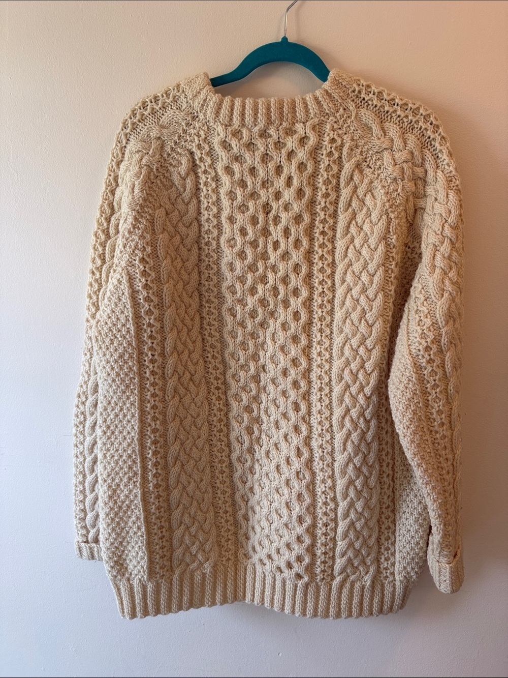 Standun Irish Galway Hand-Knit Chunky Cable Knit Sweater In Cream Xl View 2